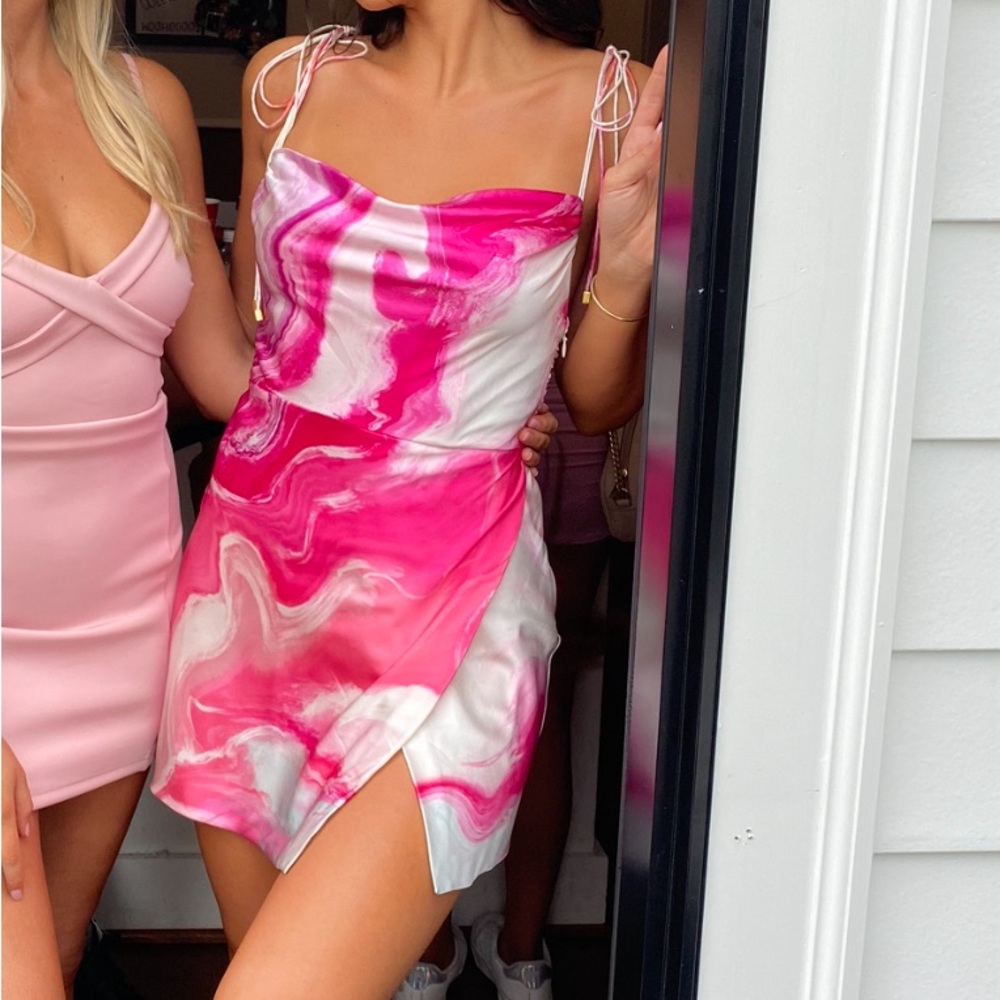 Retrofete Mini Silk Cowl Neck Dress